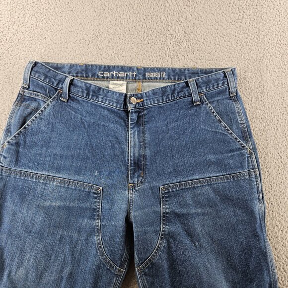 Carhartt Jeans Mens 40x32 Blue Relaxed Work‎ Utility Carpenter Pants Double Knee - Picture 2 of 16